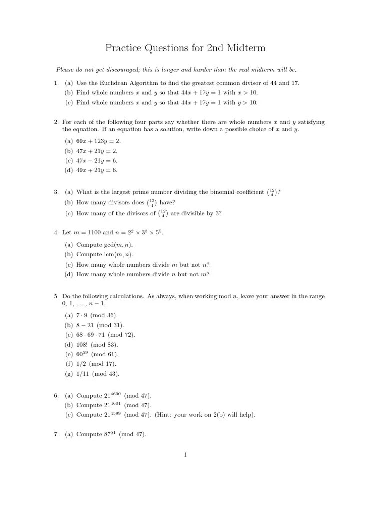 Euclidean Algorithm Practice | PDF