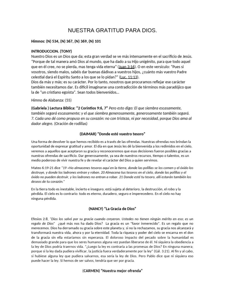 Gratitud A Dios Ofrendas Y Fe Pdf Gracia Divina Sacrificio