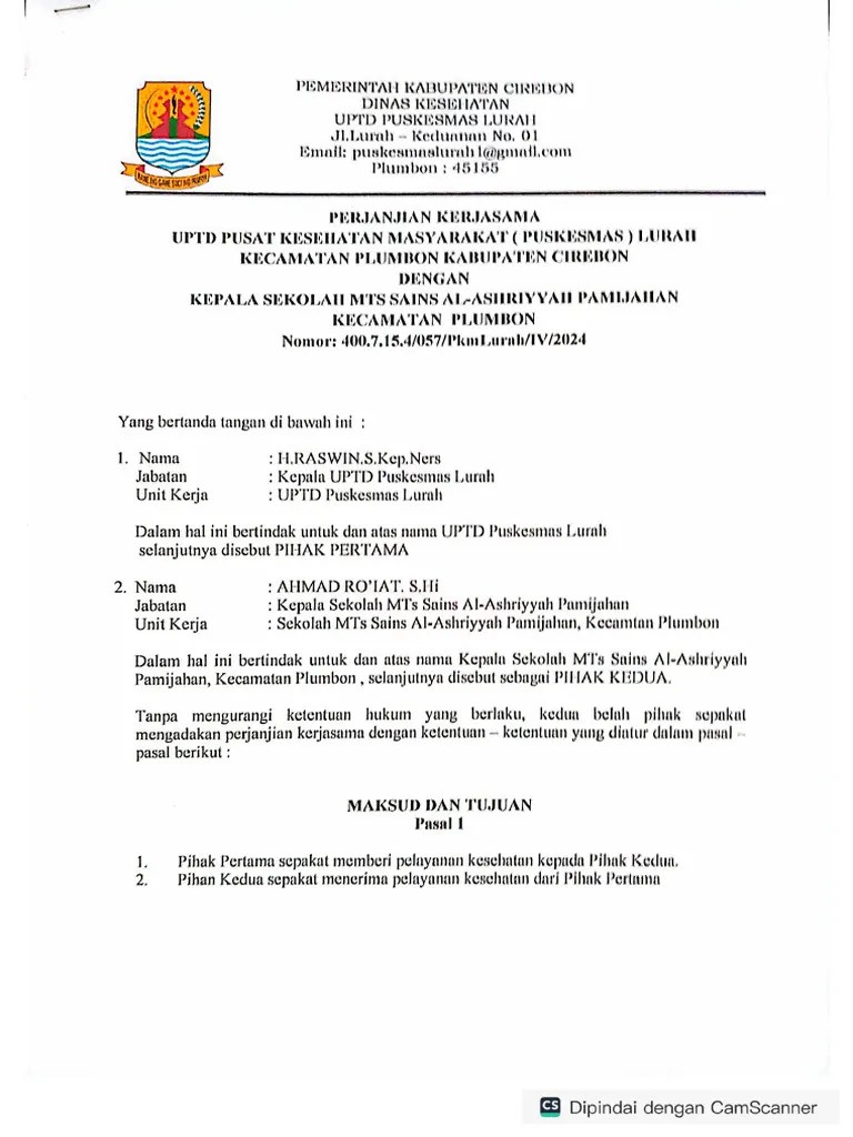 Perjanjian Kerjasama Puskesmas | PDF