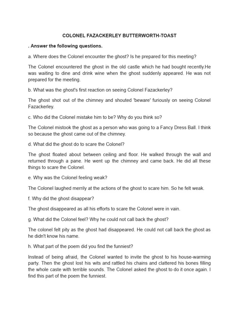 COLONEL FAZACKERLEY BUTTERWORTH-TOAST | PDF