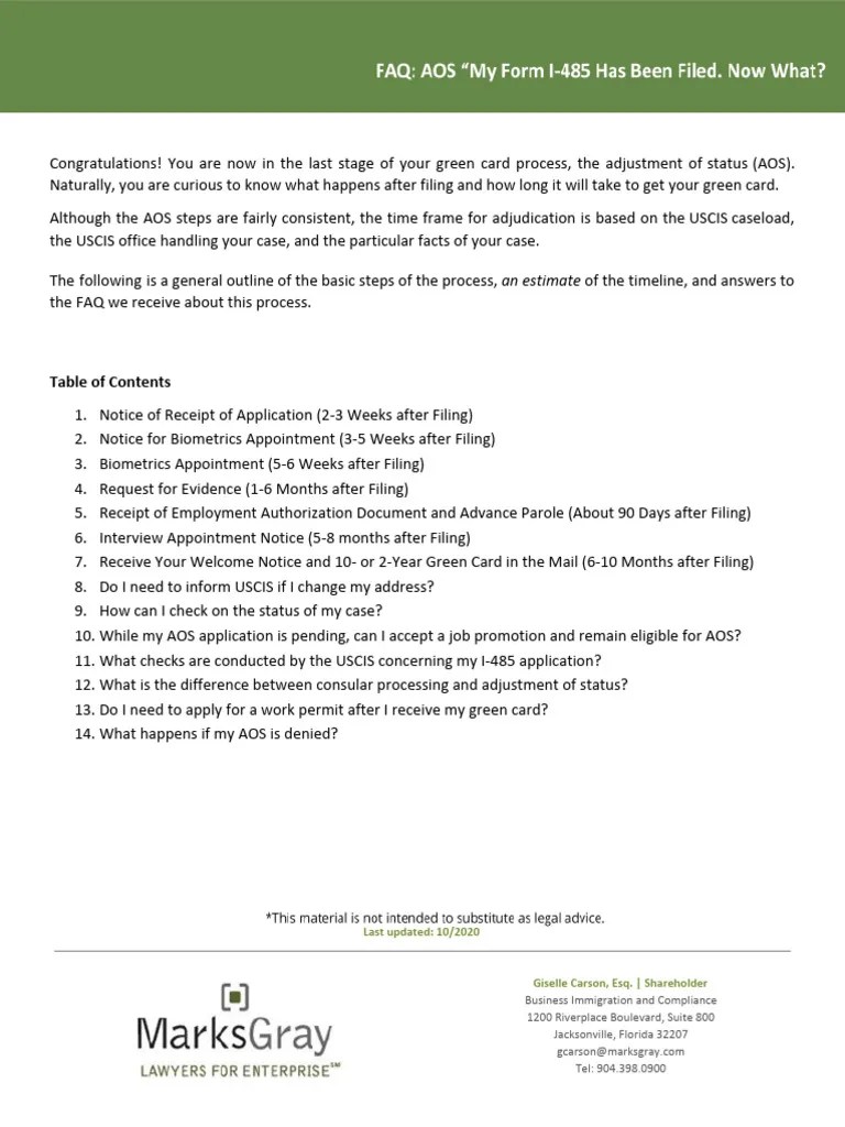 FAQ_-AOS-My-Form-I-485-Has-Been-Filed.-Now-What_ | PDF