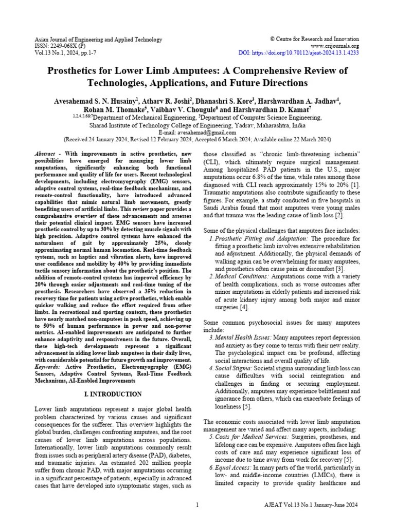 Prosthetics For Lower Limb Amputees A Comprehensiv | PDF