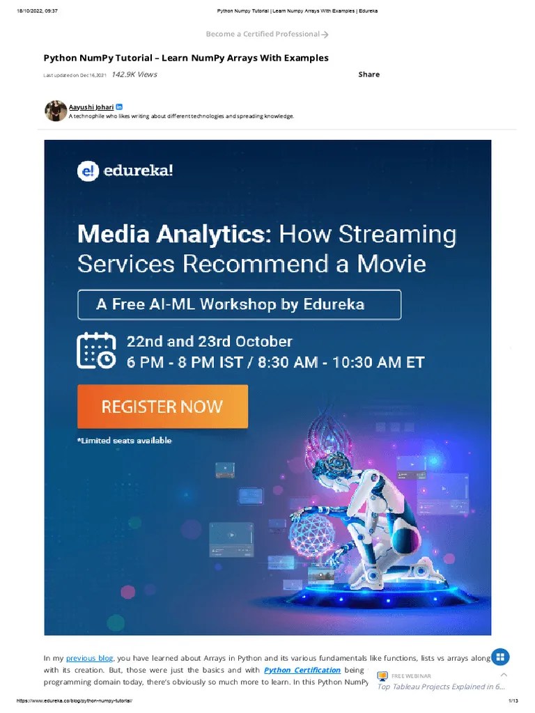 Numpy Tutorial | PDF | Matrix (Mathematics) | Art