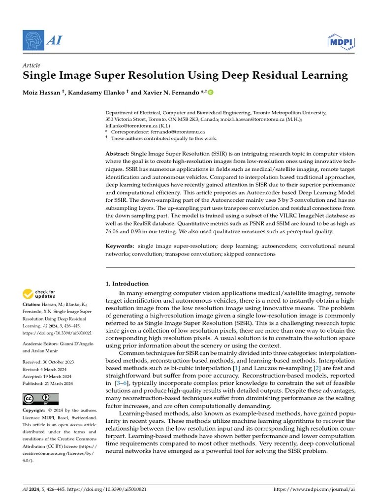 Single Image Super Resolution Using Deep Residual Learning | PDF
