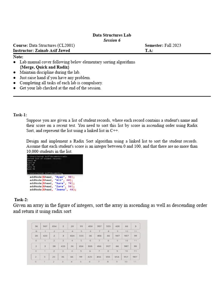DSA L6 (Advanced Sorting Algorithms) (Merge + Quick + Radix Sort) | PDF
