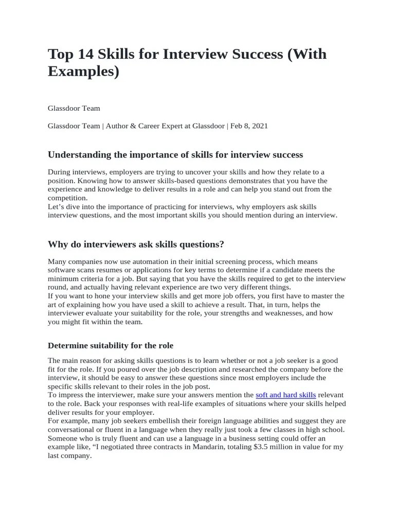 Top 14 Skills For Interview Success | PDF
