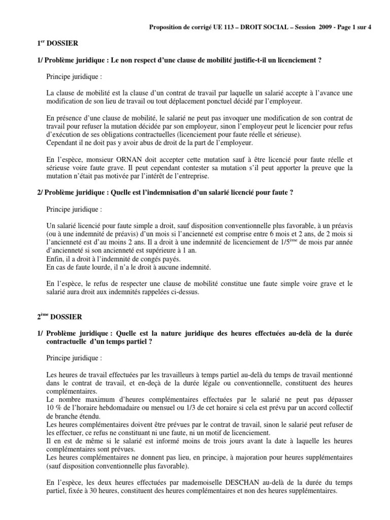 Voici 2 exemples de licenciement pour des . Corrige Droit Social Pdf Greve Heures Supplementaires