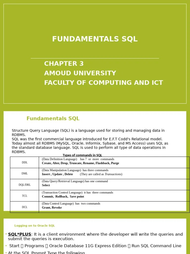 Chapter 3 SQL FUNDAMENTALS | PDF