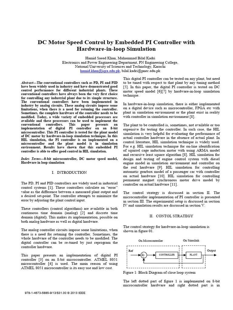 DC Motor Speed Control By Embedded PI Controller With Hardware-In-loop ...
