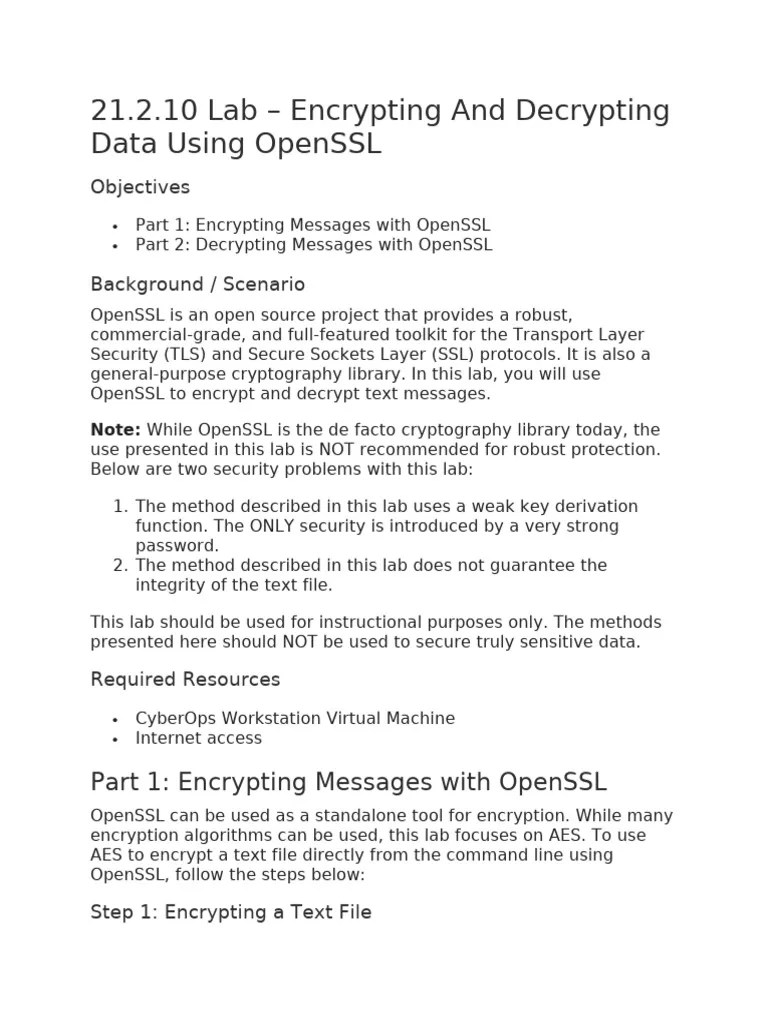 21.2.10 Lab - Encrypting And Decrypting Data Using OpenSSL | PDF