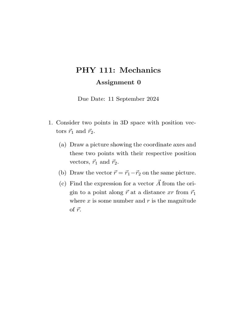 Assignment 0 - Vectors | PDF