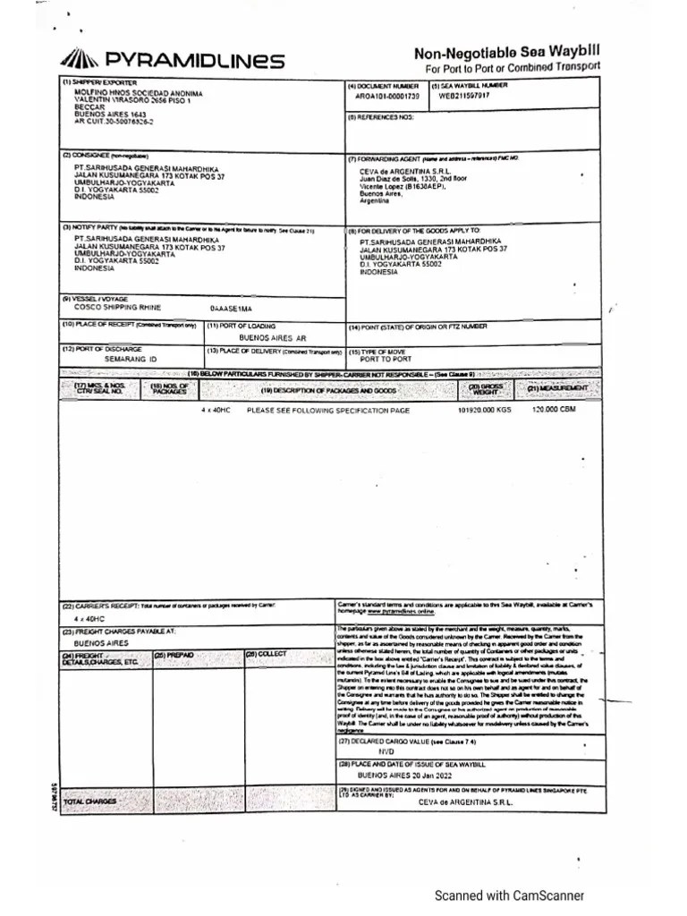 Bill Of Lading Contoh | PDF