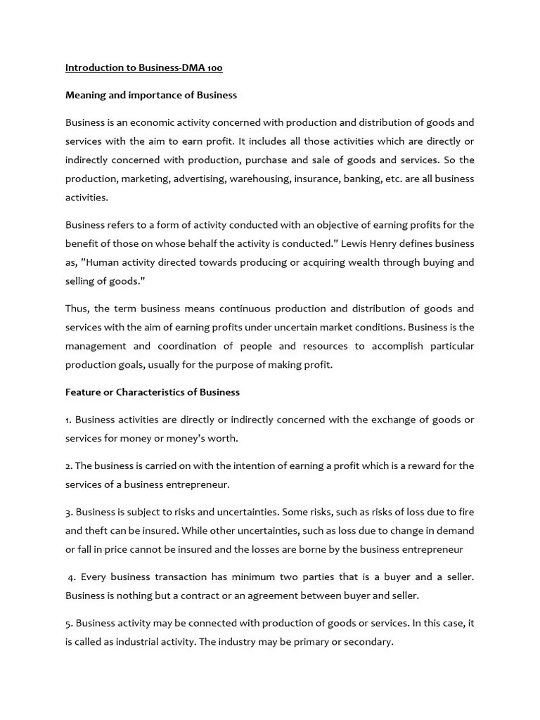 Introduction To Business Notes | PDF | Business | Commerce