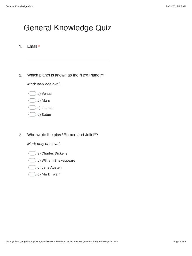 General Knowledge Quiz | PDF