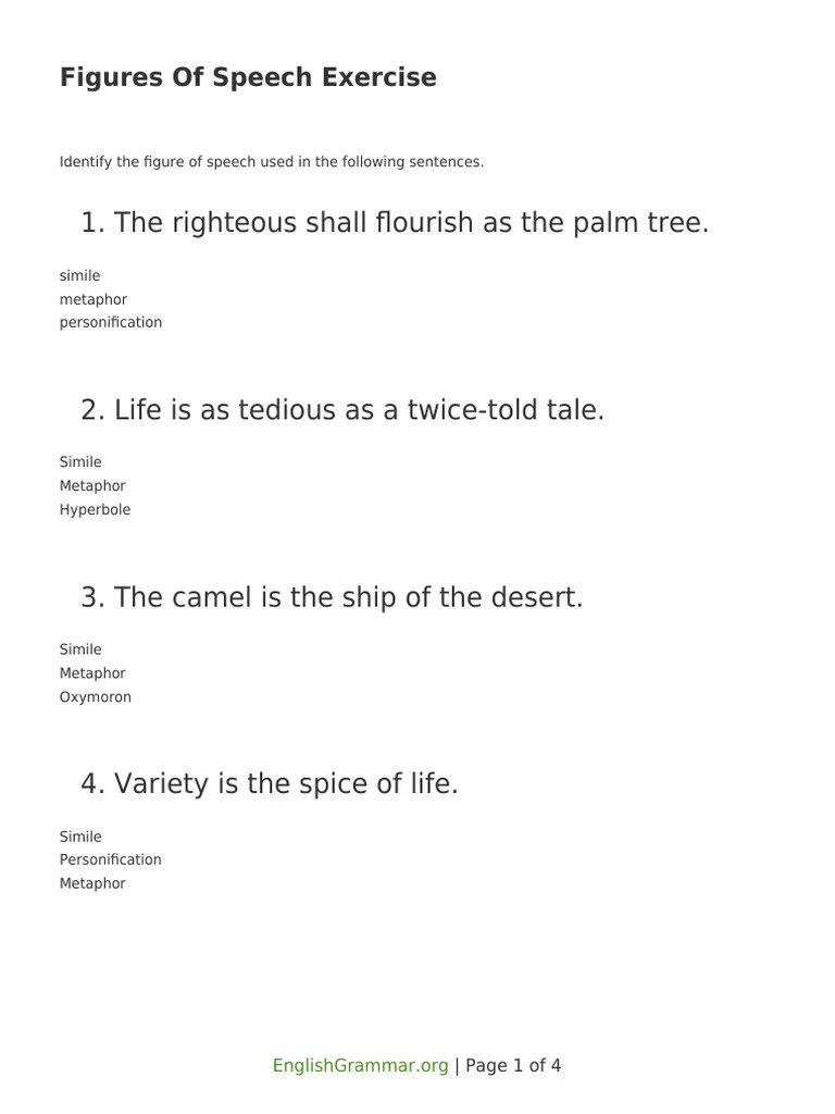 Figures Of Speech Exercise | PDF