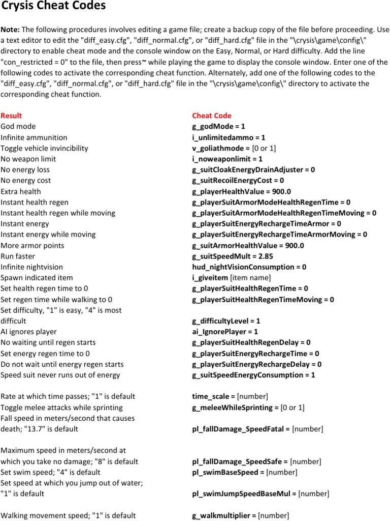 Crysis Cheat Codes | Cheating In Video Games | Command Line Interface | Free 30-day Trial | Scribd