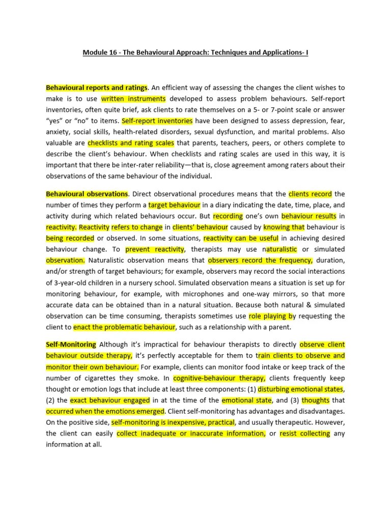 Module 16 - The Behavioural Approach- Techniques And Applications- I | PDF