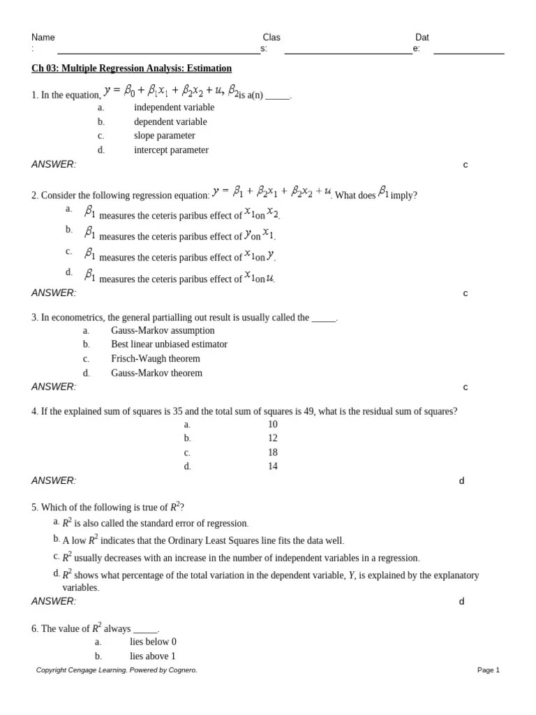 Ch 03 Multiple Regression Analysis Estimation | PDF