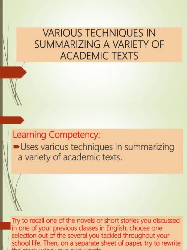 5. Various Techniques In Summarizing | PDF
