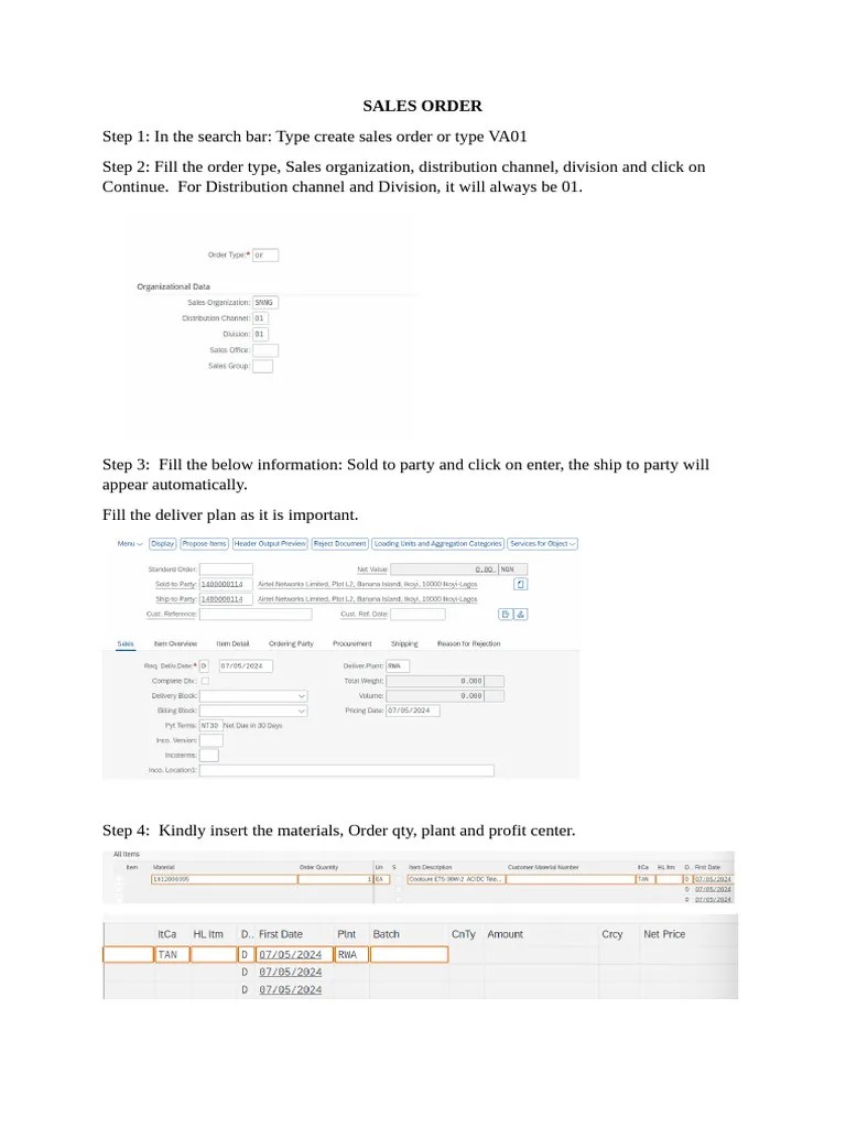 Creation Of Sales Order SAP | PDF