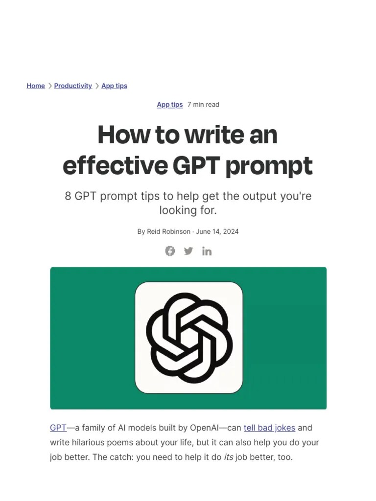 How To Write An Effective GPT Prompt - Zapier PDF | PDF