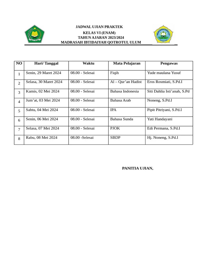 Jadwal Ujian Praktek Pdf