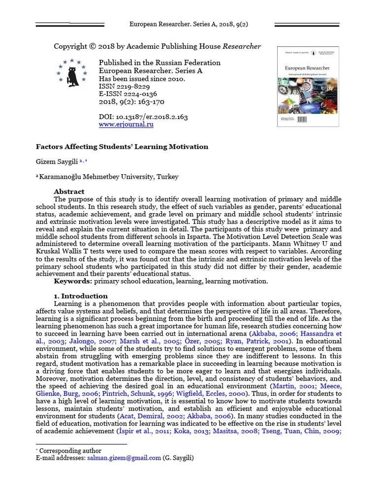 Factors Affecting Students Learning Motivation | PDF