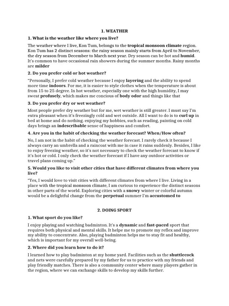 Ielts Speaking Part 1 | PDF