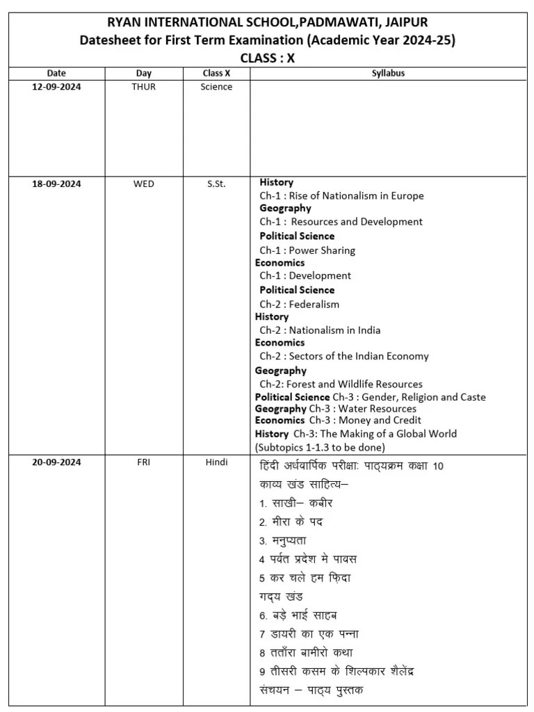 Date Sheet EXAM | PDF | Mathematics