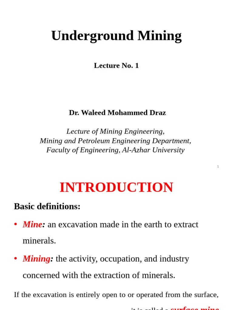 Underground Mining Lecture No. 1 | PDF