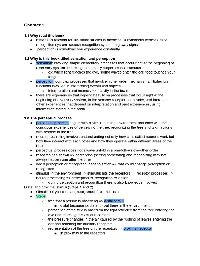 Notes Chapter 1 And 2 Of Sensation And Perception | PDF | Action Potential | Perception