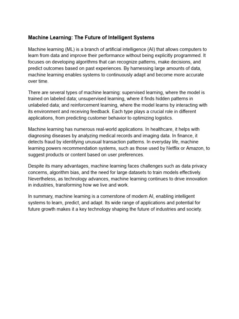 Machine Learning_ The Future Of Intelligent Systems | PDF
