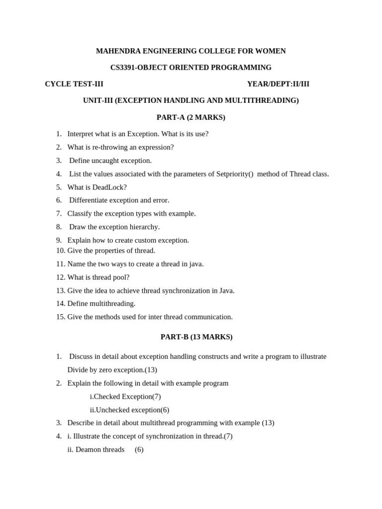 Oops Question Bank Cy3 | PDF | String (Computer Science) | Thread ...