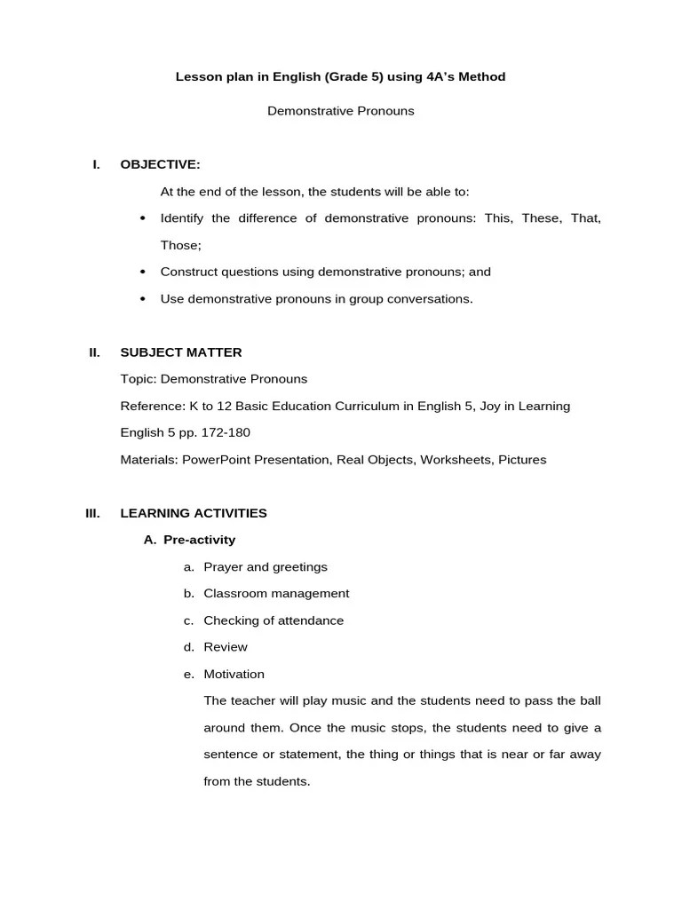 Final Demo Lesson Plan | PDF | Lesson Plan | Language Arts & Discipline