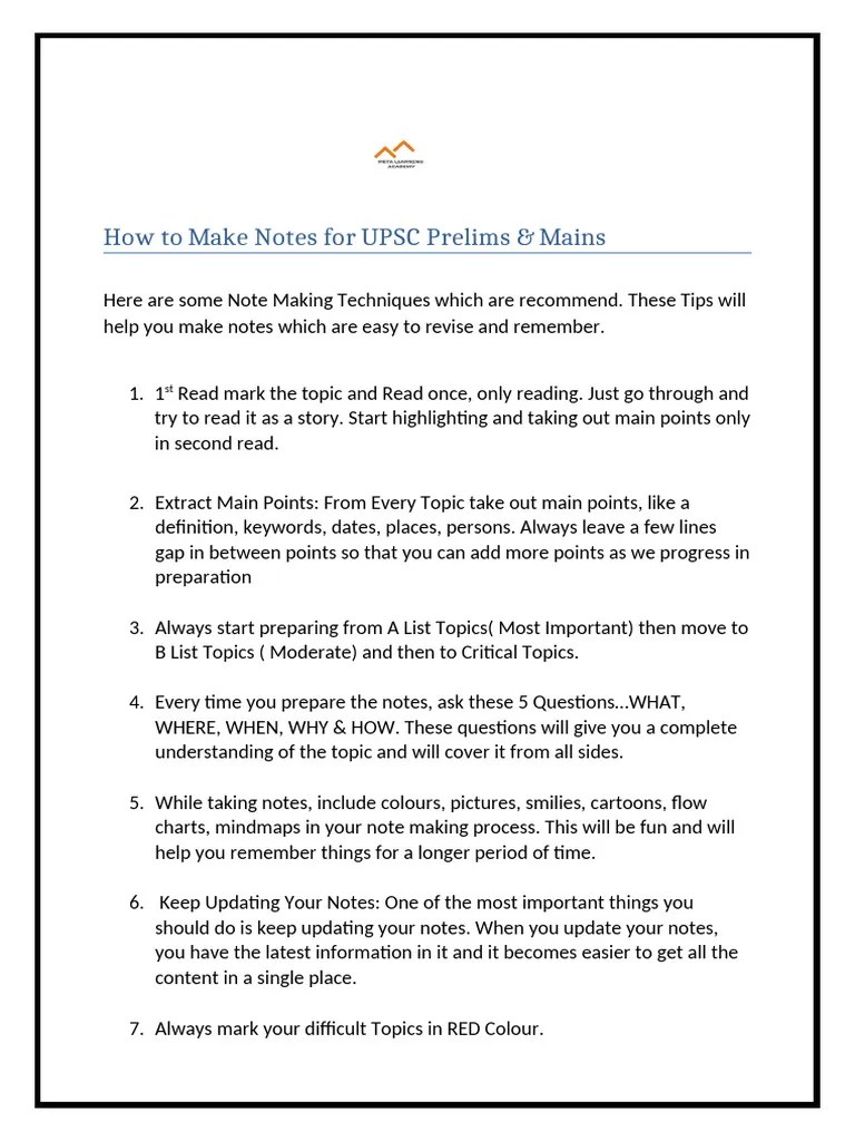 How To Make Notes For UPSC Prelims | PDF