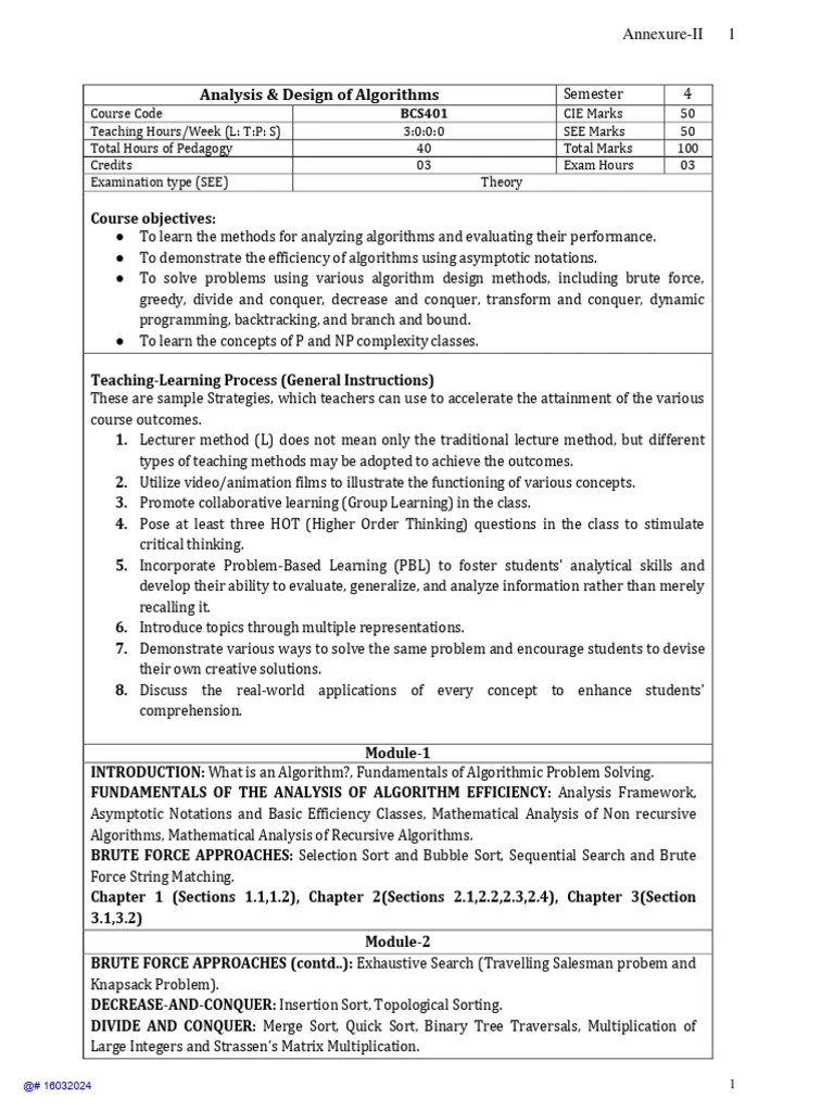 Ada Syllabus | PDF | Algorithms | Algorithms And Data Structures
