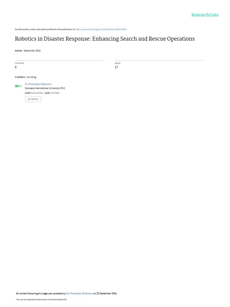 Roboticsin Disaster Response Enhancing Searchand Rescue Operations Pdf