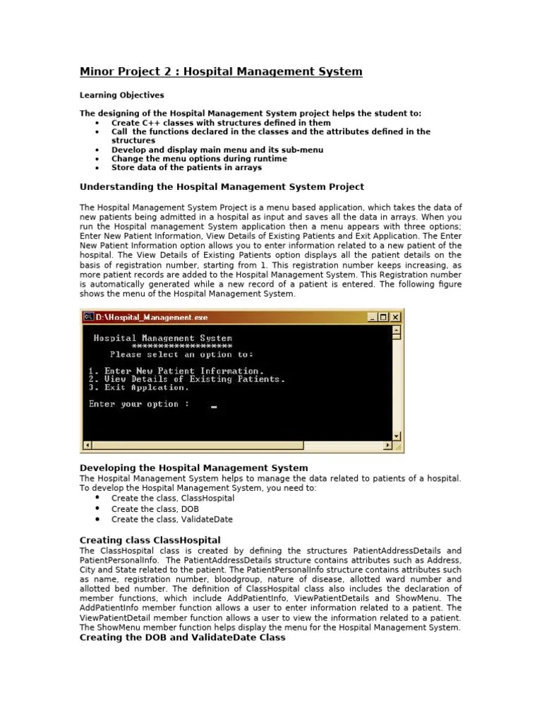 Hospital Management System Project | PDF | Method (Computer Programming) | Menu (Computing)