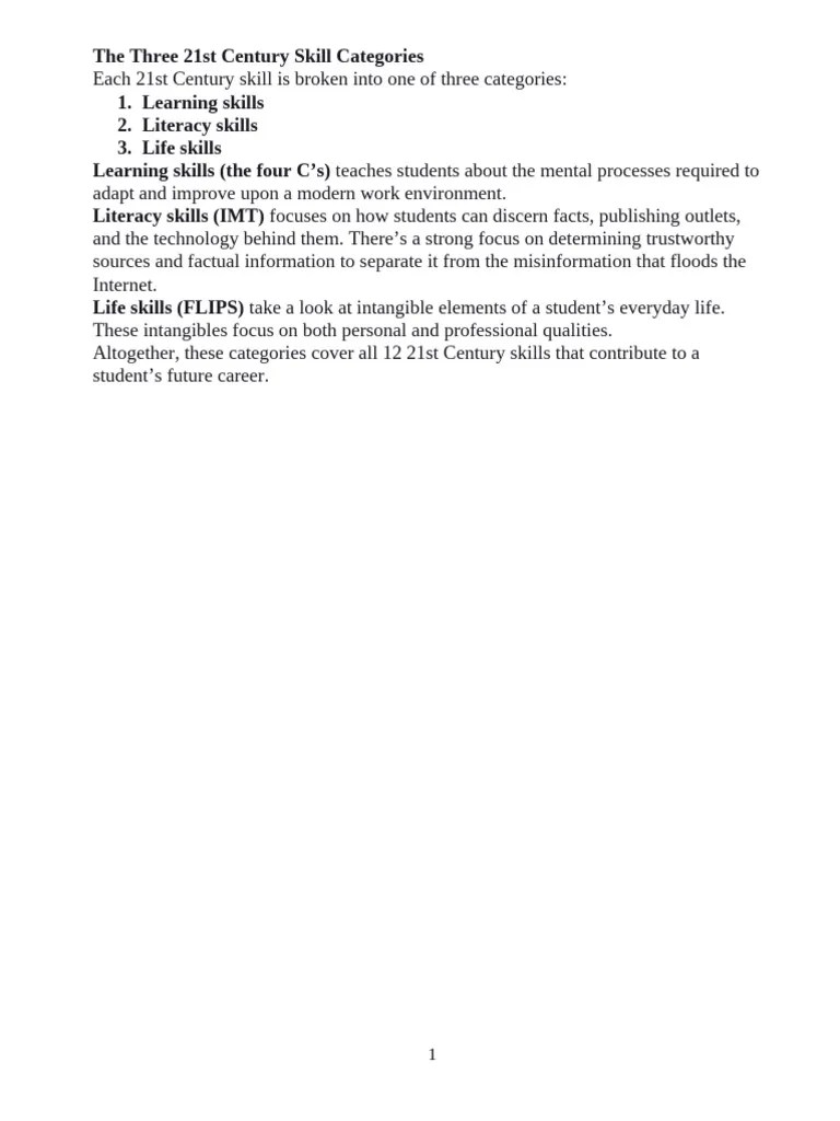 21st Century Skills And Core Competencies | PDF