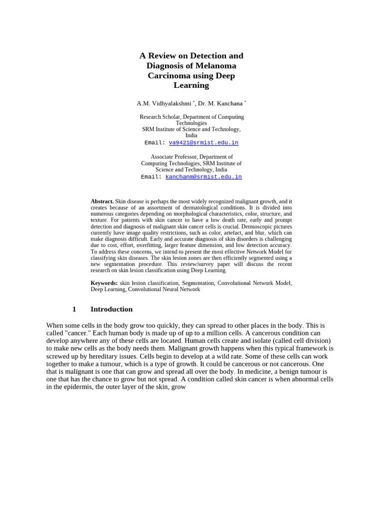 A Review On Detection And Diagnosis Of Melanoma Carcinoma Using Deep Learning-First Page | PDF ...