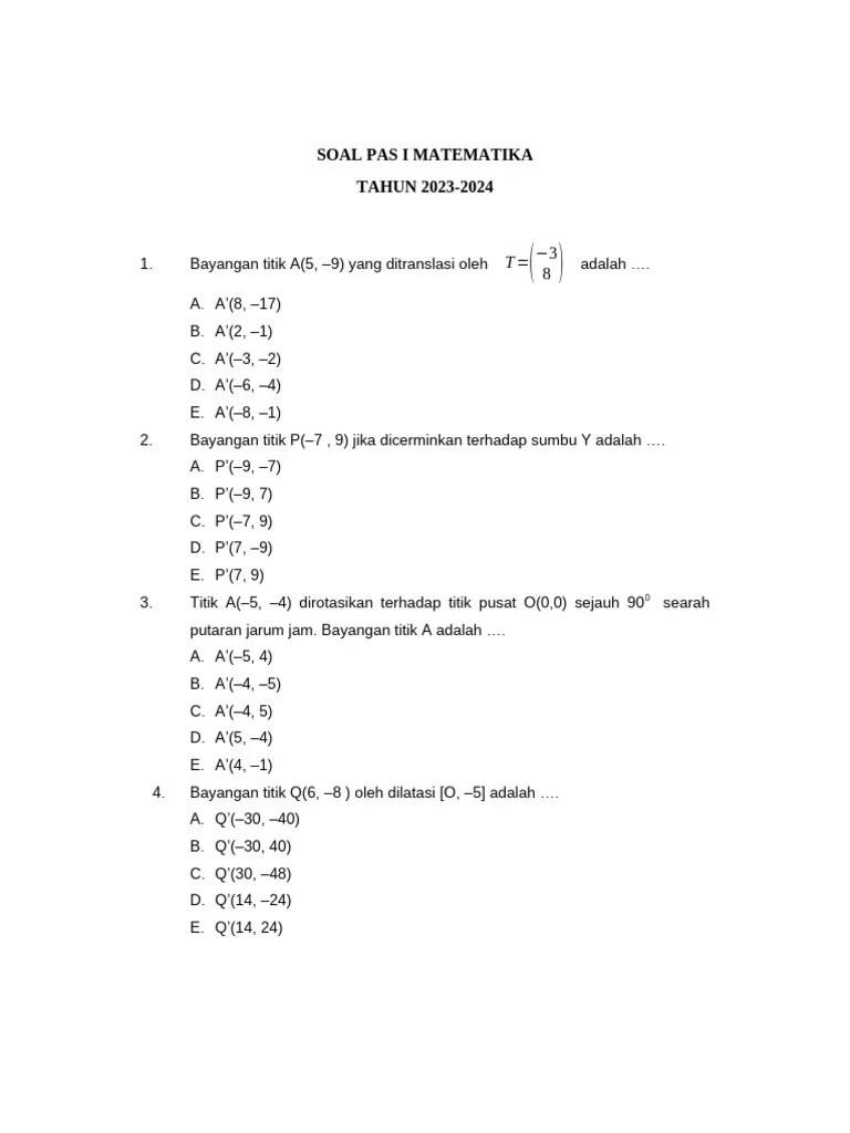 SOAL XII PAS I MATEMATIKA 2023-2024 | PDF