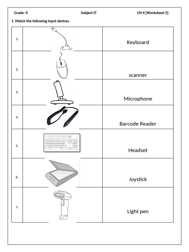 Grade 2 Input Devices Worksheet 2 | PDF