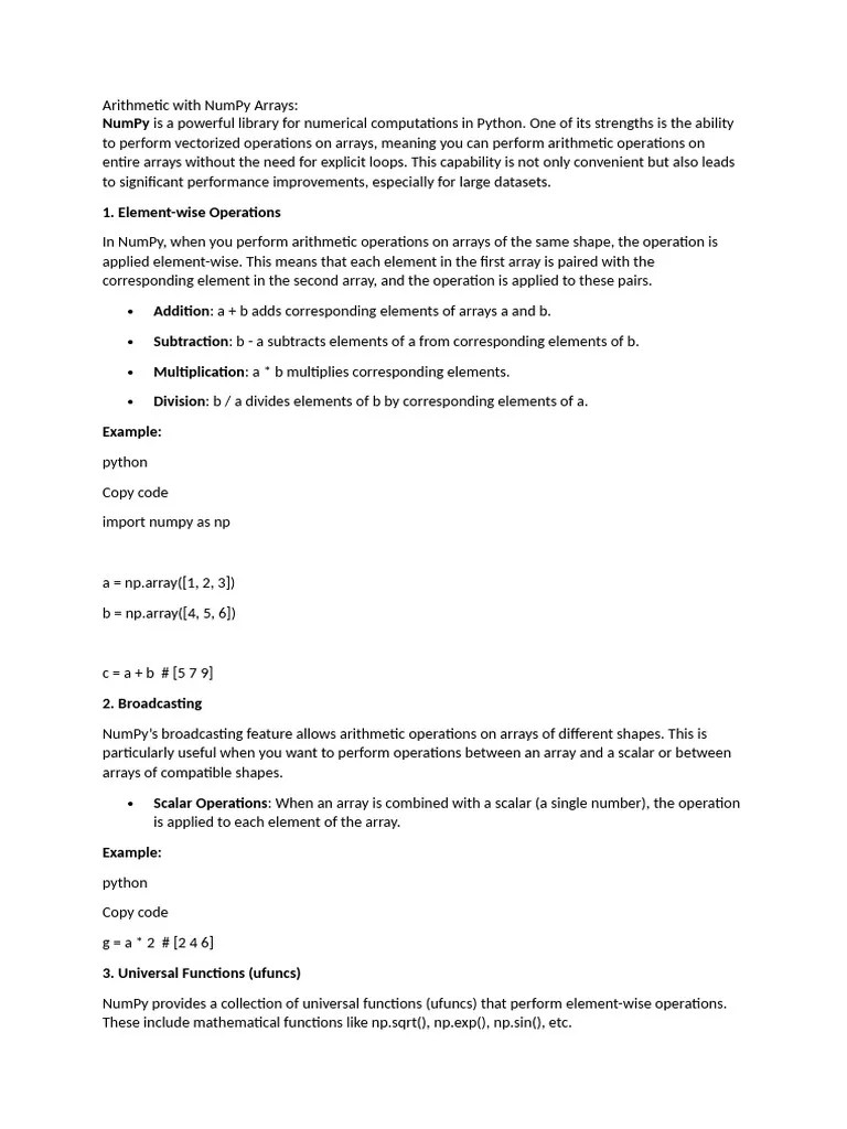 Arithmetic With NumPy Arrays | PDF