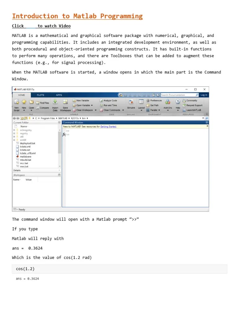 Introduction To Matlab Programming | PDF