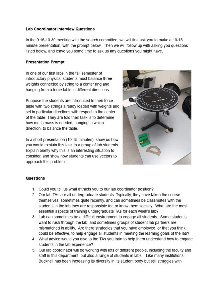Lab Coordinator Interview Questions | PDF