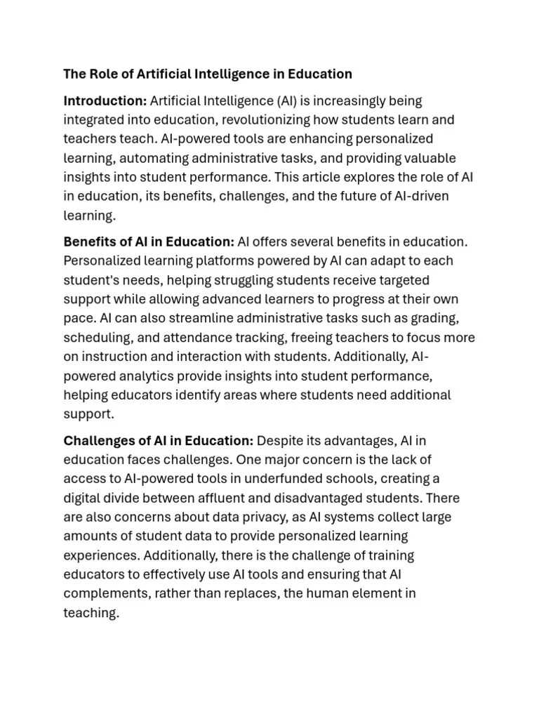 The Role Of Artificial Intelligence In Education | PDF | Artificial ...