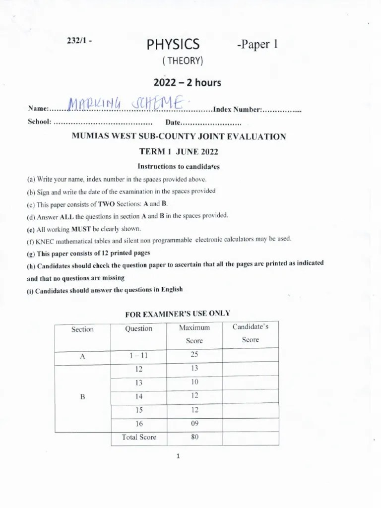 Physics Pp1 Marking Scheme Pdf