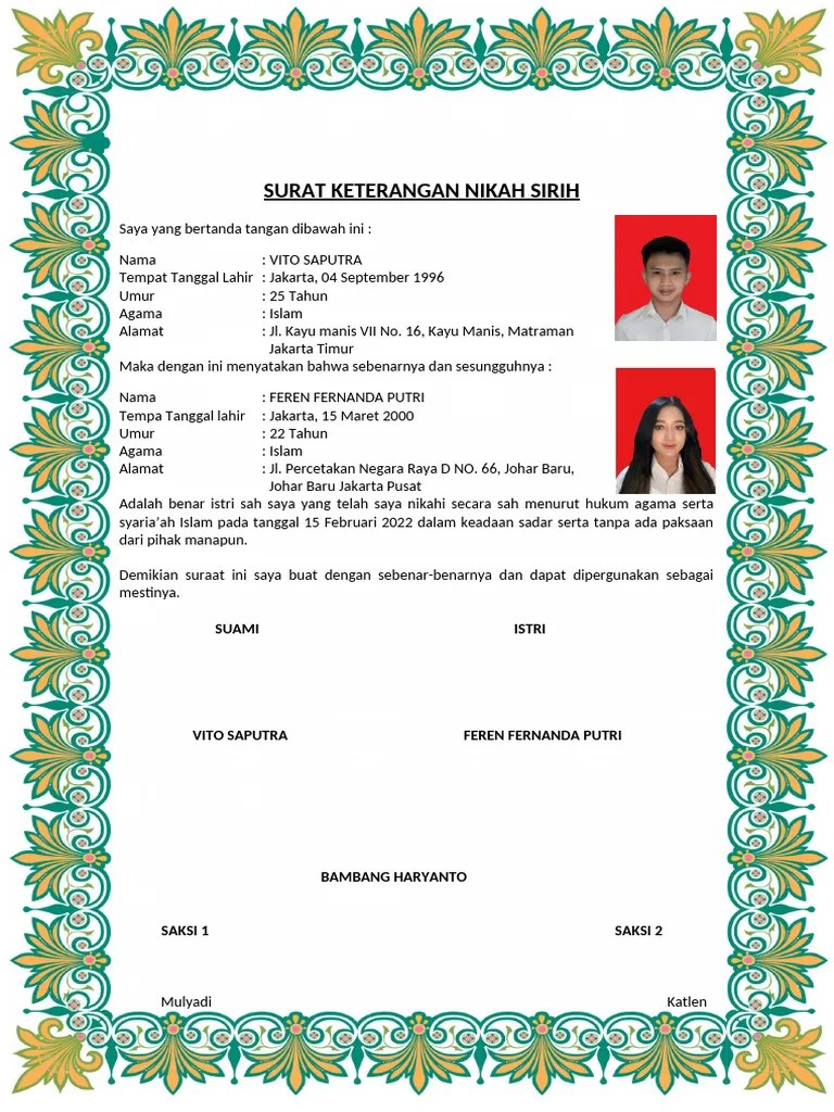 Surat Keterangan Nikah Sirih | PDF
