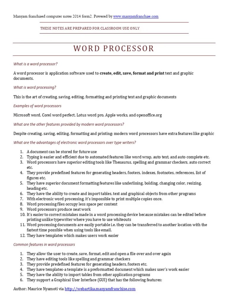 1 Introduction To Word Processors | PDF | Word Processor | Microsoft Word