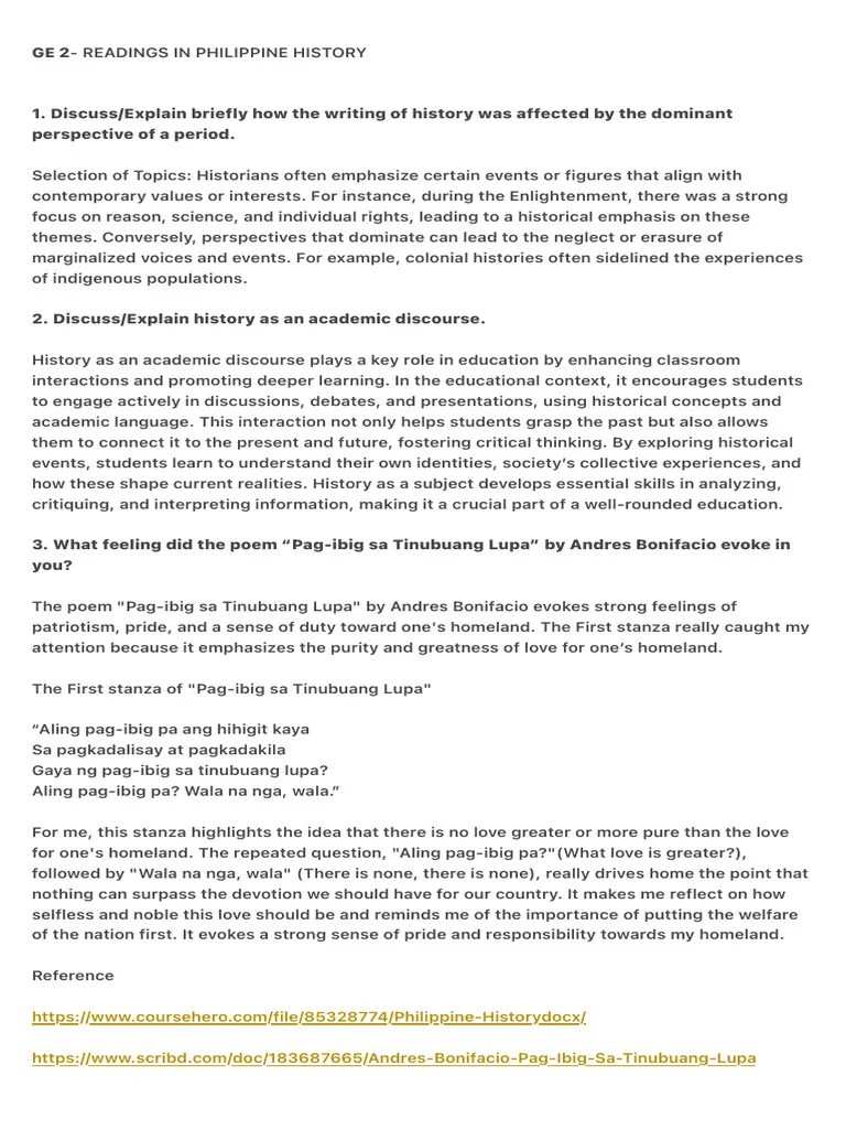 Ge 2 - Readings In Philippine History | PDF